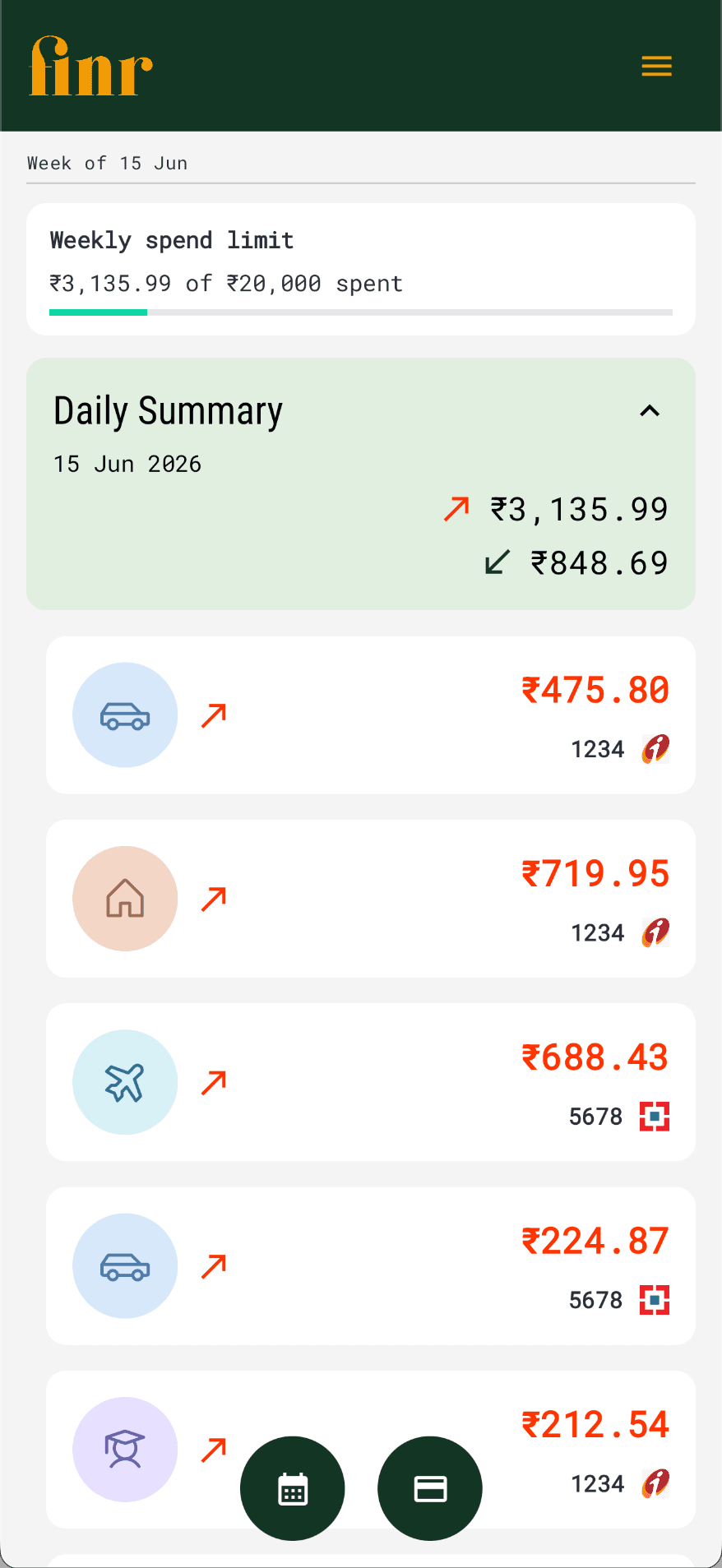 finr weekly summary screen